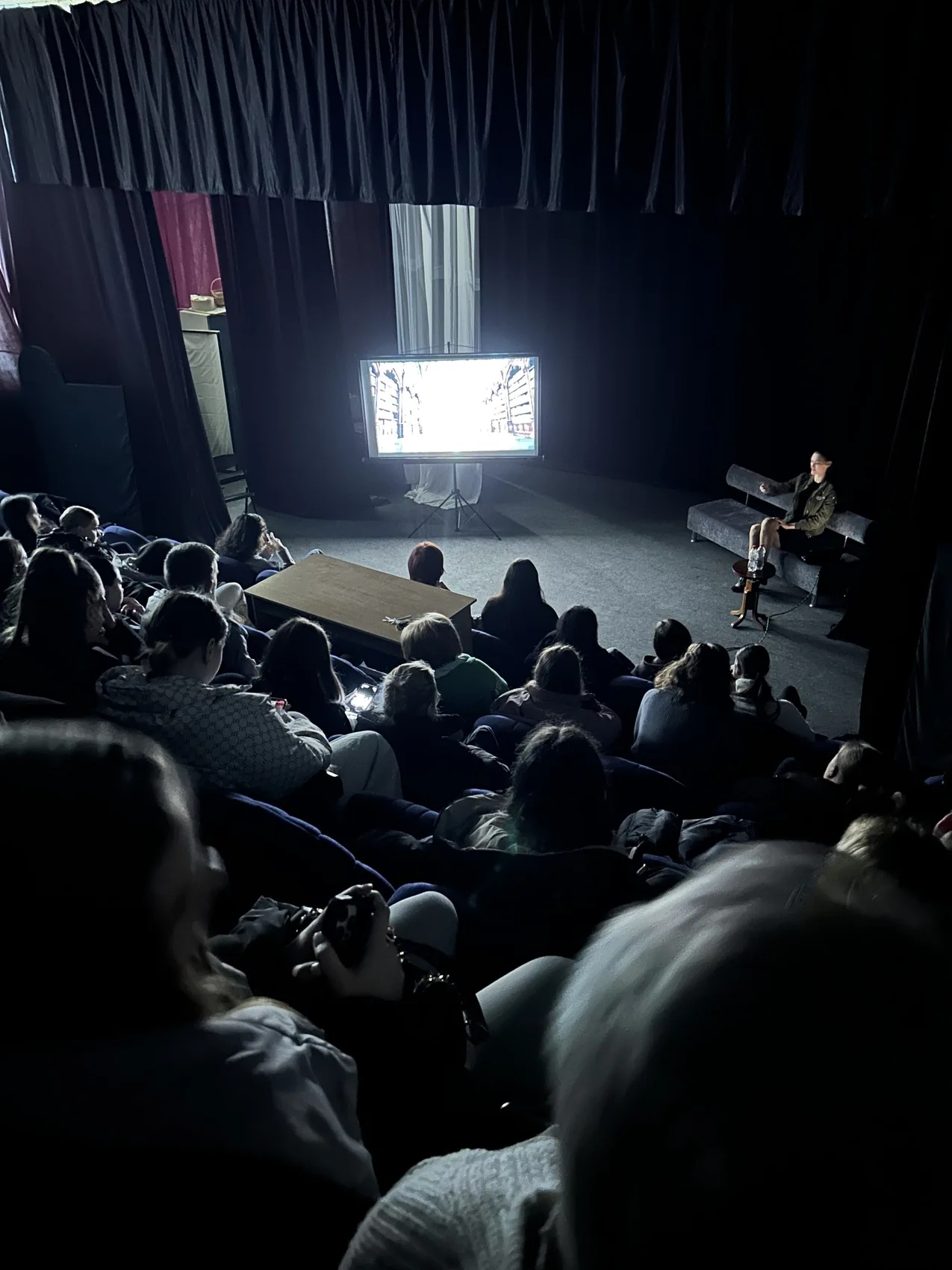 A screening inside a bomb shelter in Ukraine, 2025.