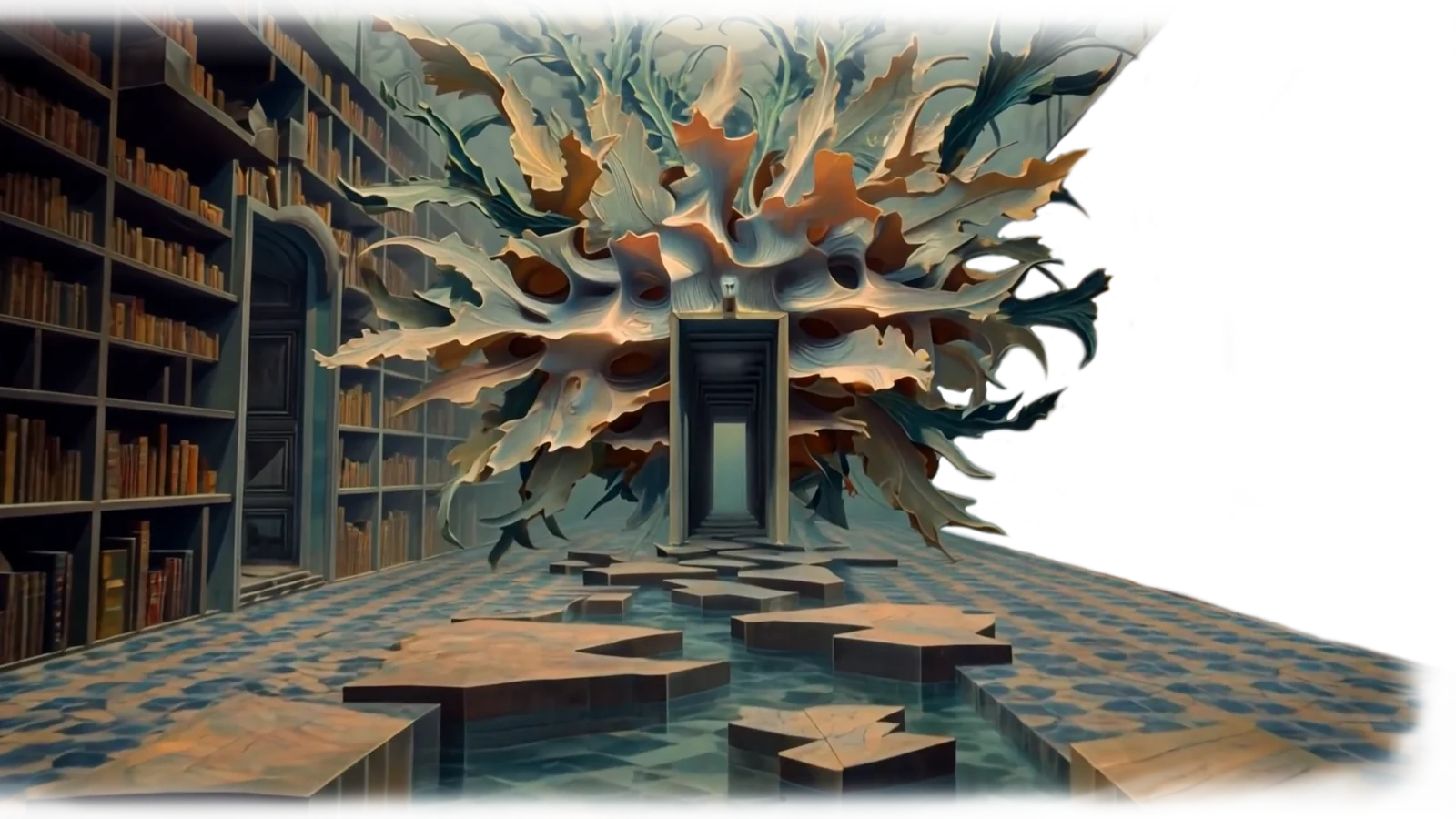 A library without end, its far wall opening into a door: the Imaginarium.