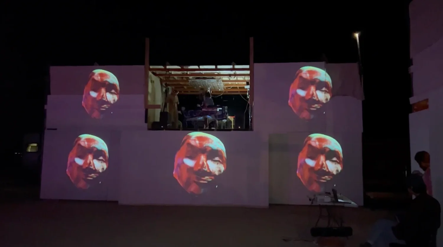 Little Martians projected during Mars Electronica, 2022.