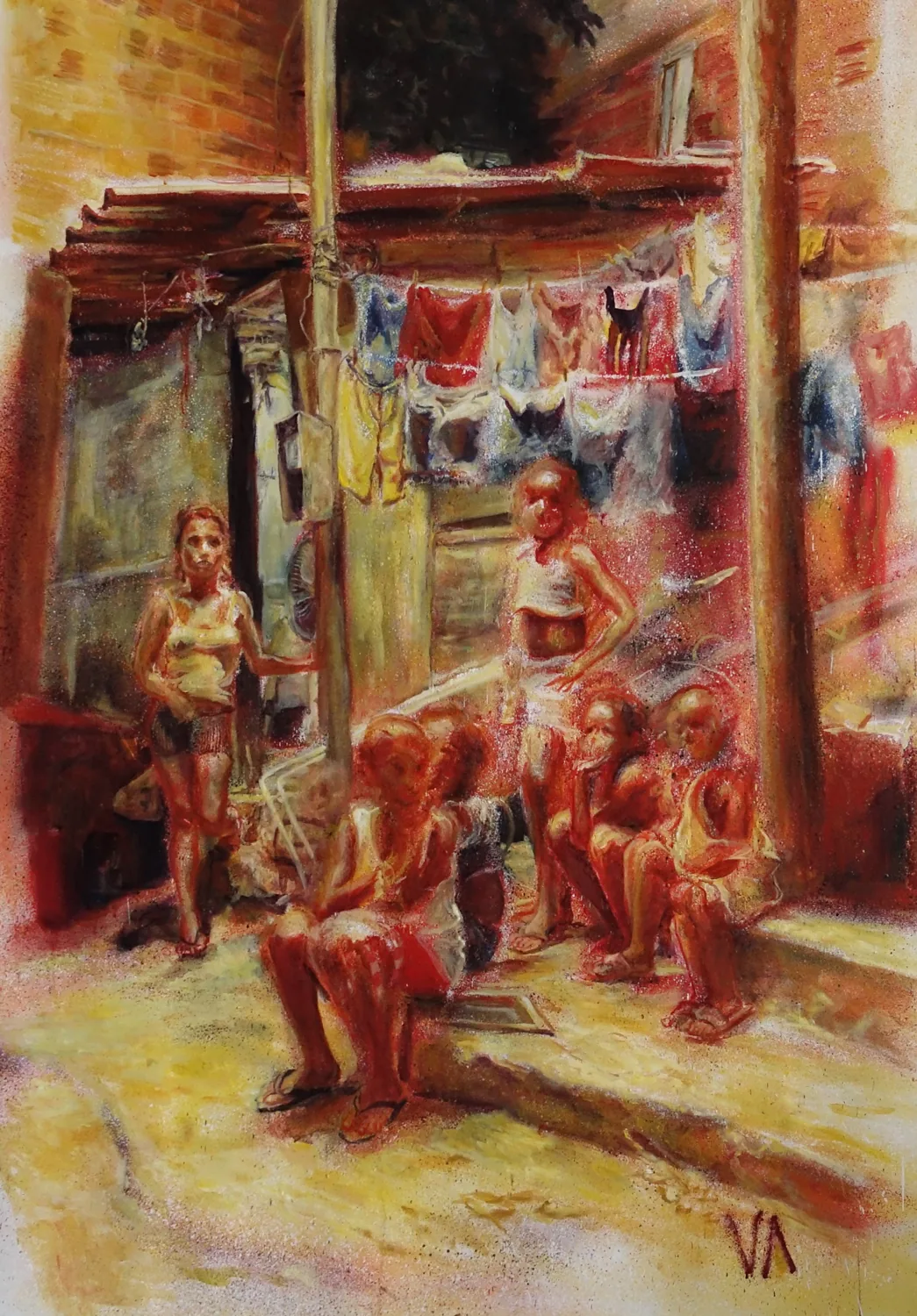 Under the laundry. Oil on canvas