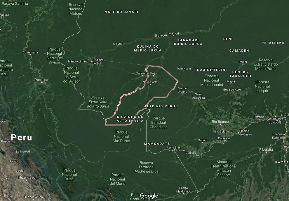 A map of the upper Envira river region.