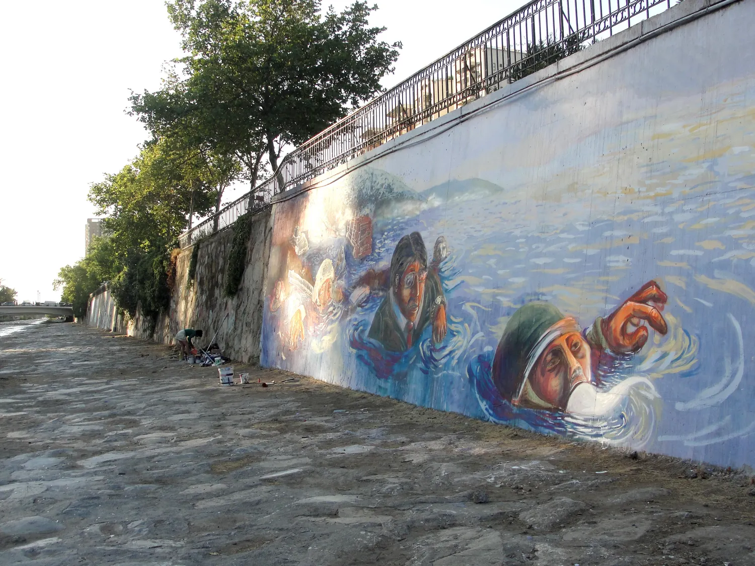 A mural in progress on a wall in Rio de Janeiro.
