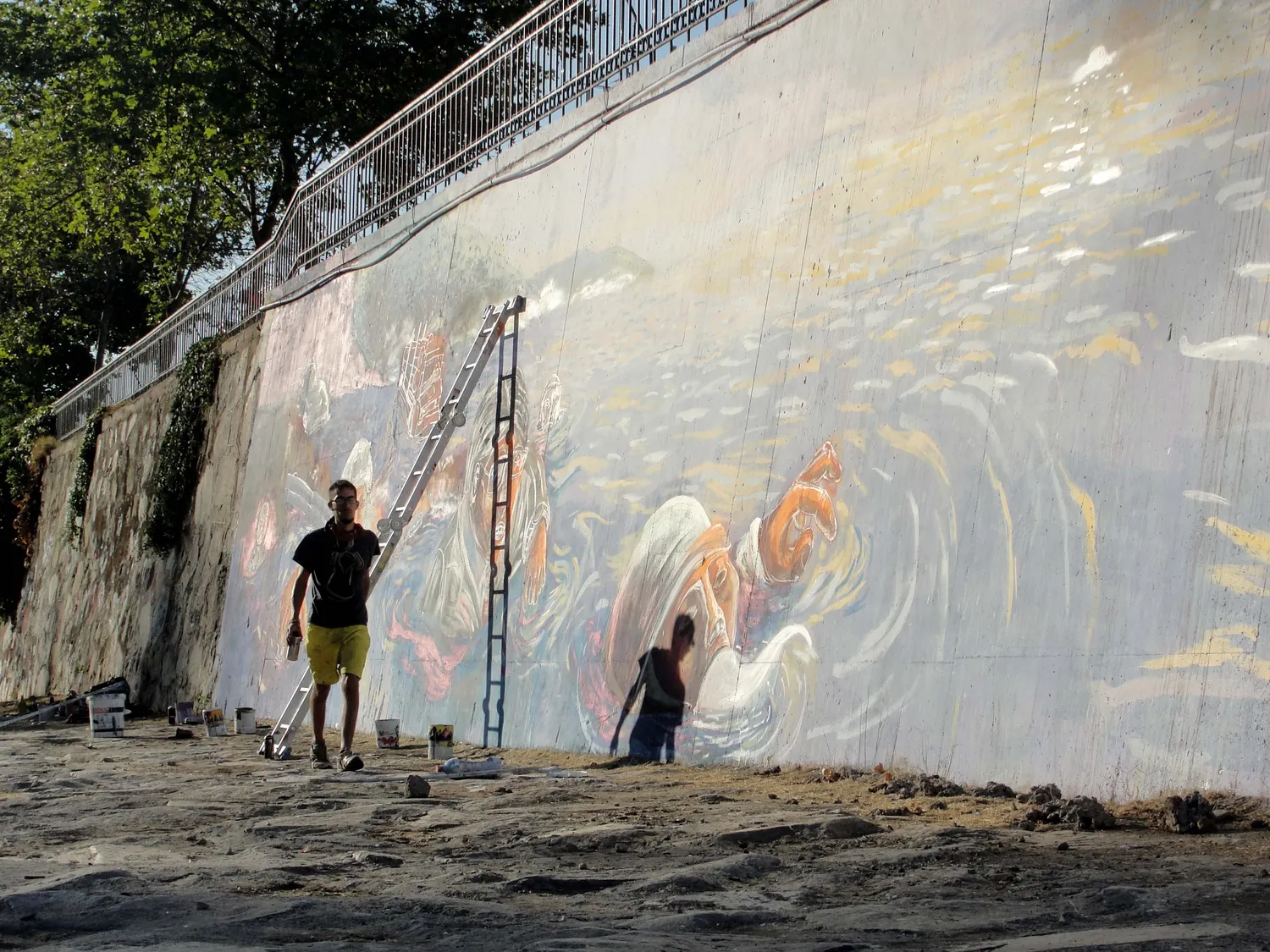 The same wall, in progress.