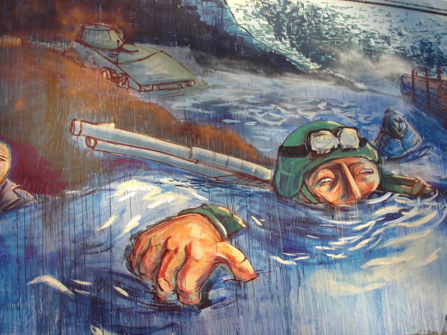 A mural in progress on a wall in Rio de Janeiro.