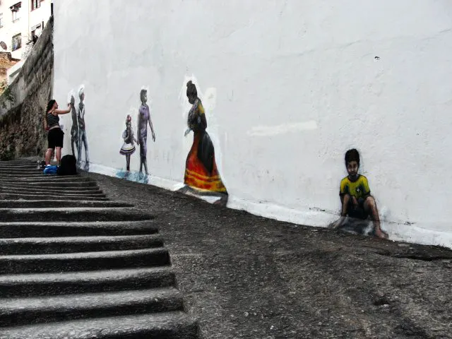 Morro da Conceição, Rio. Life-size figures painted along the steps.