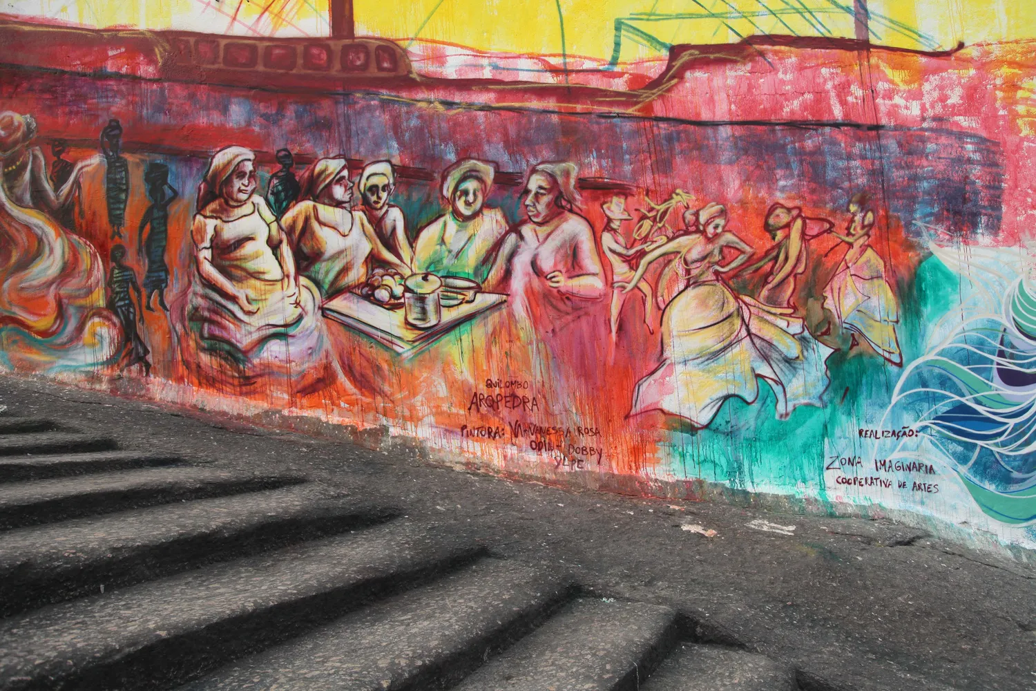 Pedra do Sal, Rio. The slave ship panel, painted with the Zona Imaginária collective.