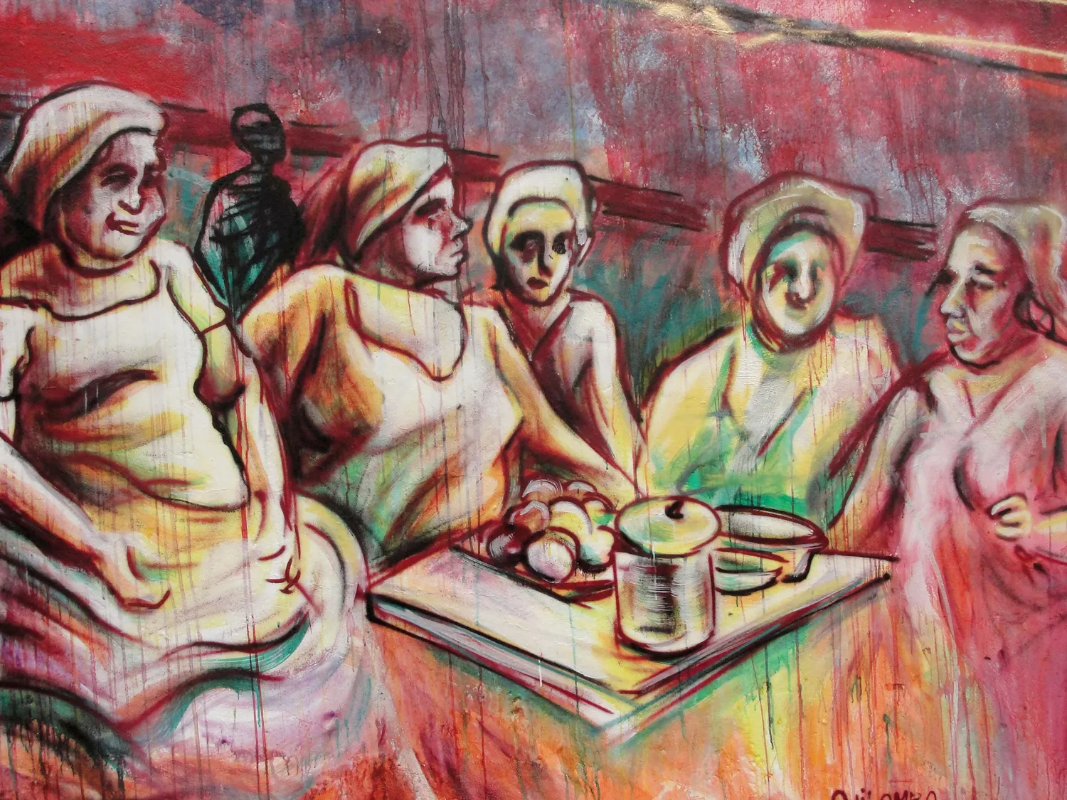 Detail of the Pedra do Sal panel: the orixás, and a table.