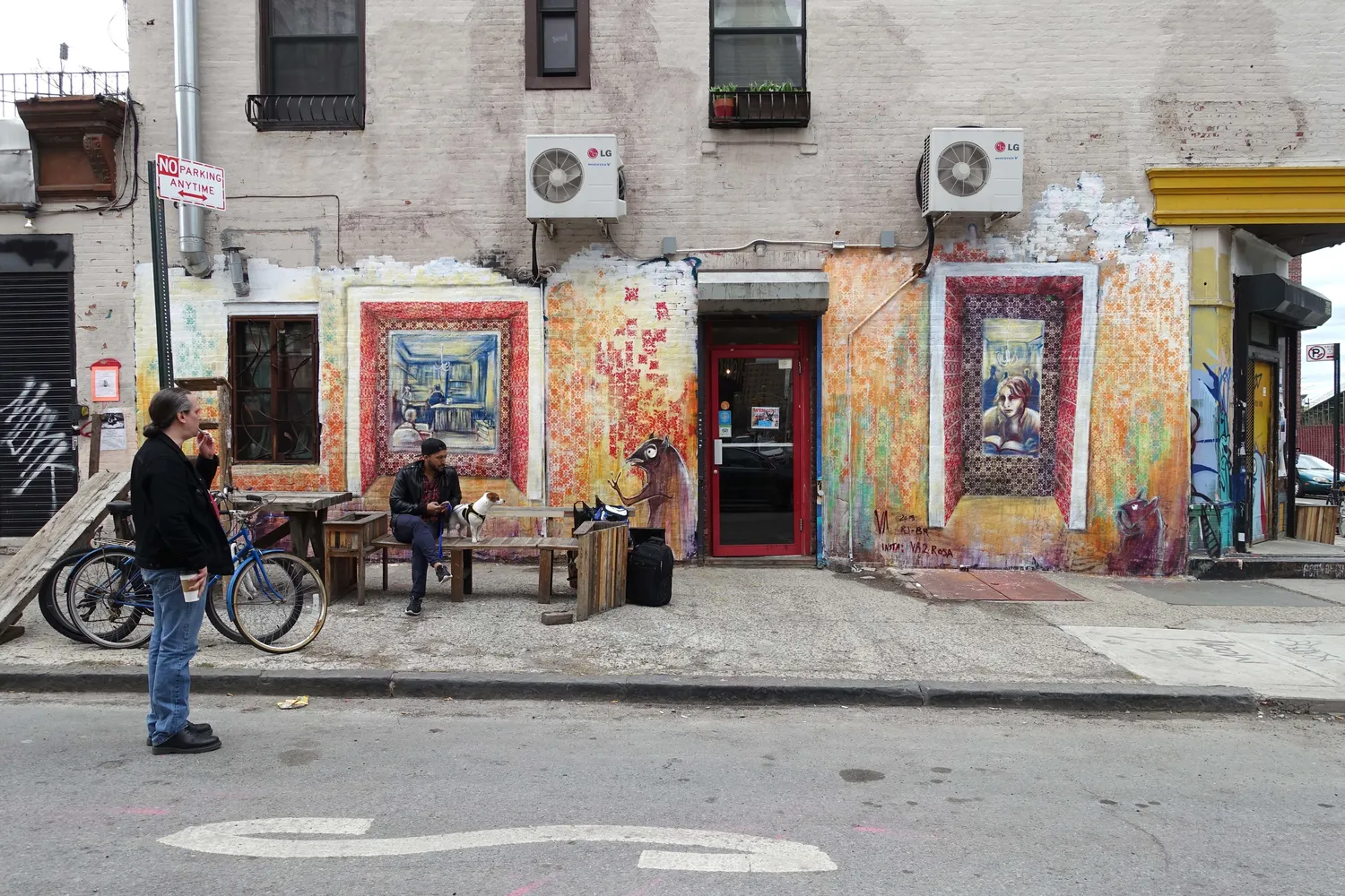 New York, 2016. Tiles carried indoors, onto a shopfront in Brooklyn.