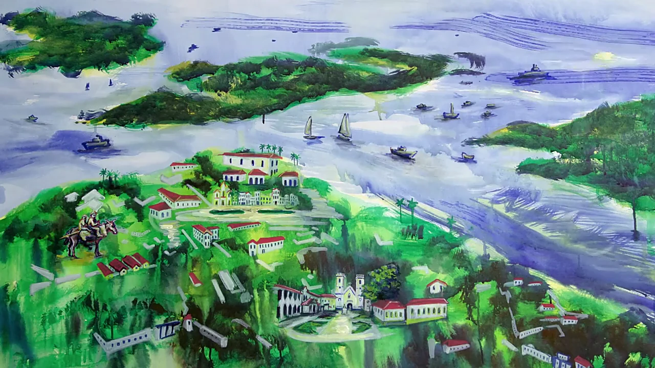 The bay and the town, painted for the title sequence of the series.