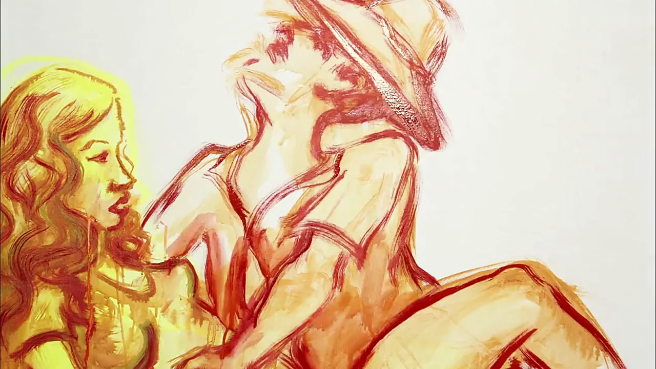 Teaser, 1:58. Two figures in ochre and red.
