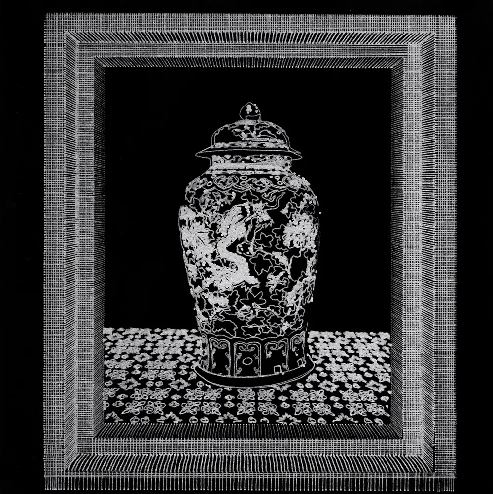 An engraved ceramic vessel shown at MAD.