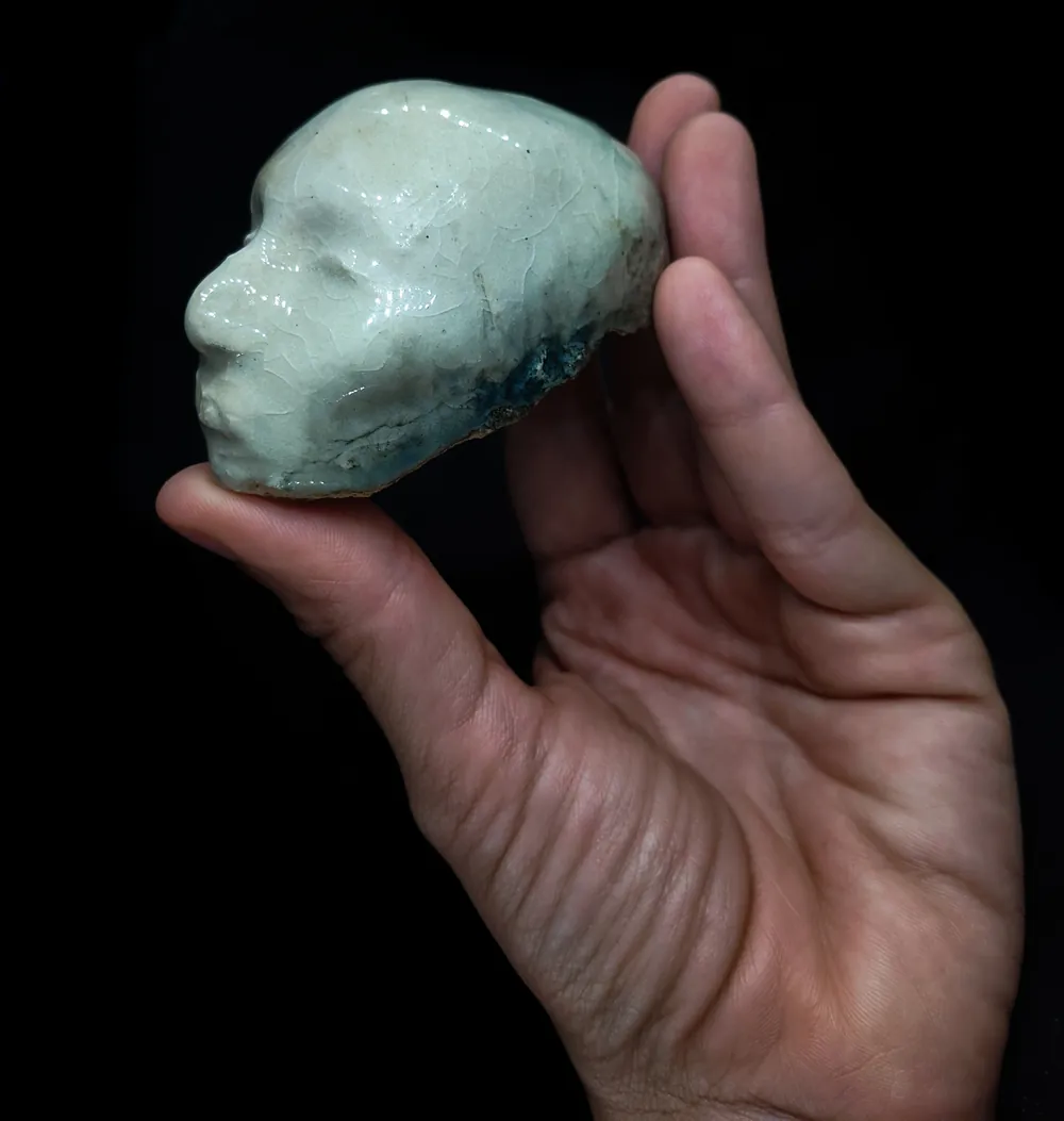 A head, straight out of the glaze