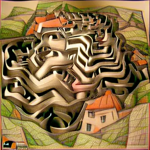 ‘A landscape in the style of MC Escher’. This prompt was put into the colab notebook assembled by Adverb (Ryan Murdock)