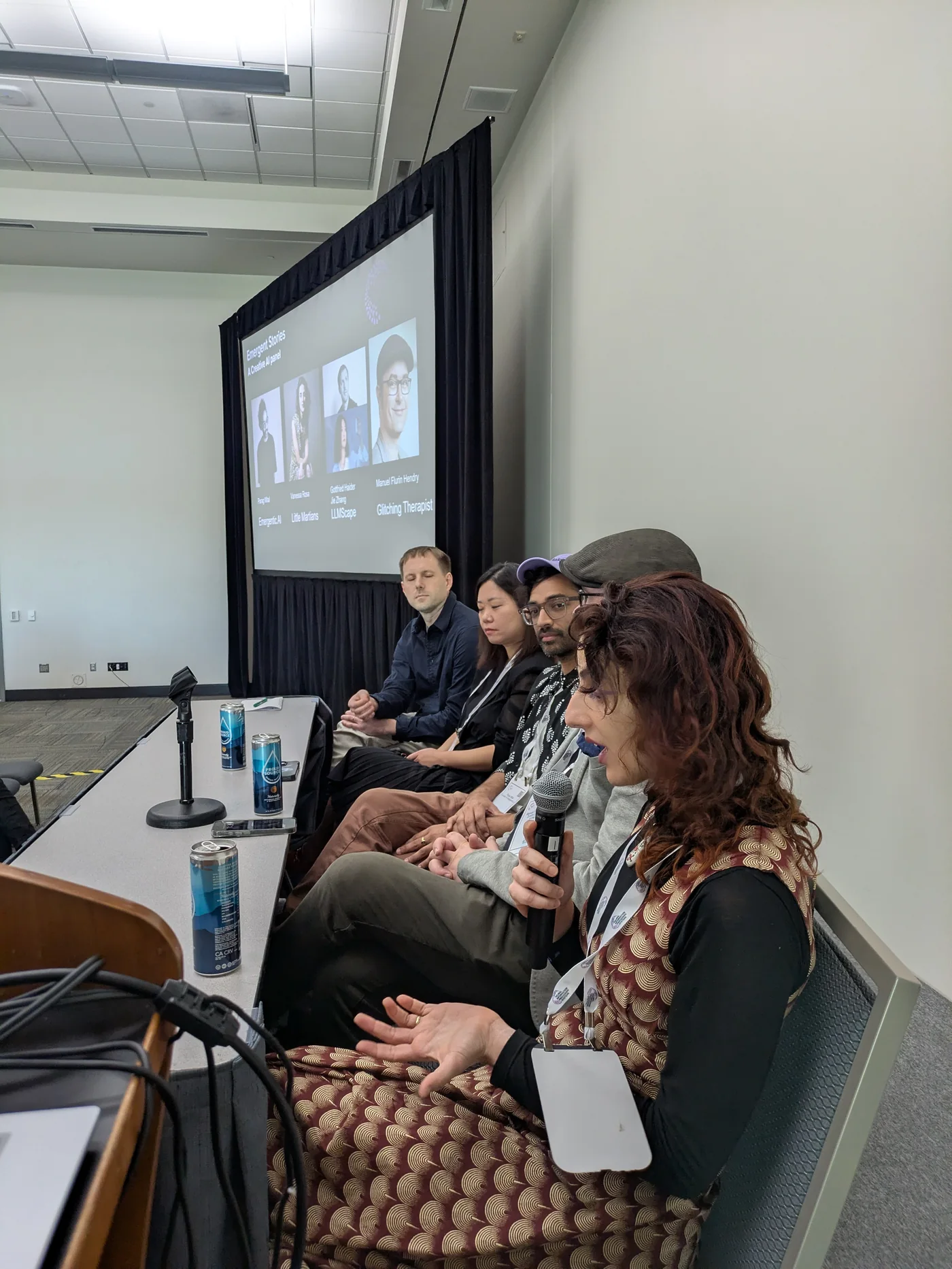The Creative AI panel: Priya Prakash, Parag Mital, Manuel Flurin Hendry, Luba Elliott, Jie Zhang, Gottfried Haider, Vanessa Rosa and Marcelo Coelho